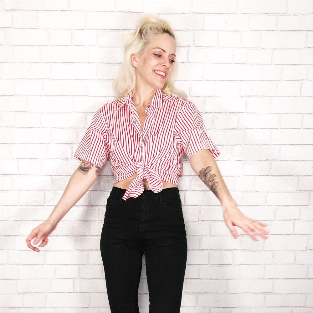 Boca Bay Red & White Stripe Short Sleeve Shirt.